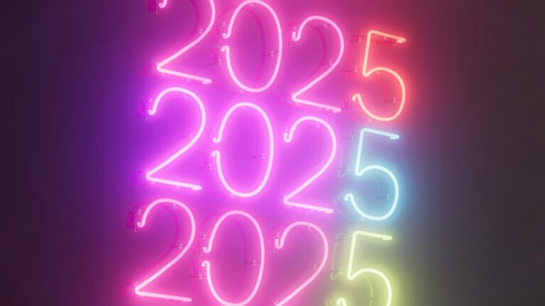 an image with 3 sets of neon lights showing 2025